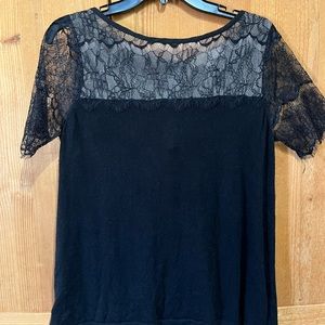 Loft short sleeve thin sweater with black sheer lace accent